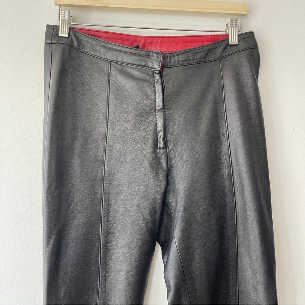 Vintage Danier Black Flare Leather Trousers 6 mid-rise soft leather 90's zip leg - Picture 3 of 9